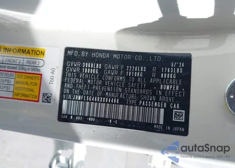 2024 Honda Civic Type R z USA, uszkodzony, nr VIN JHMFL5G46RX004466